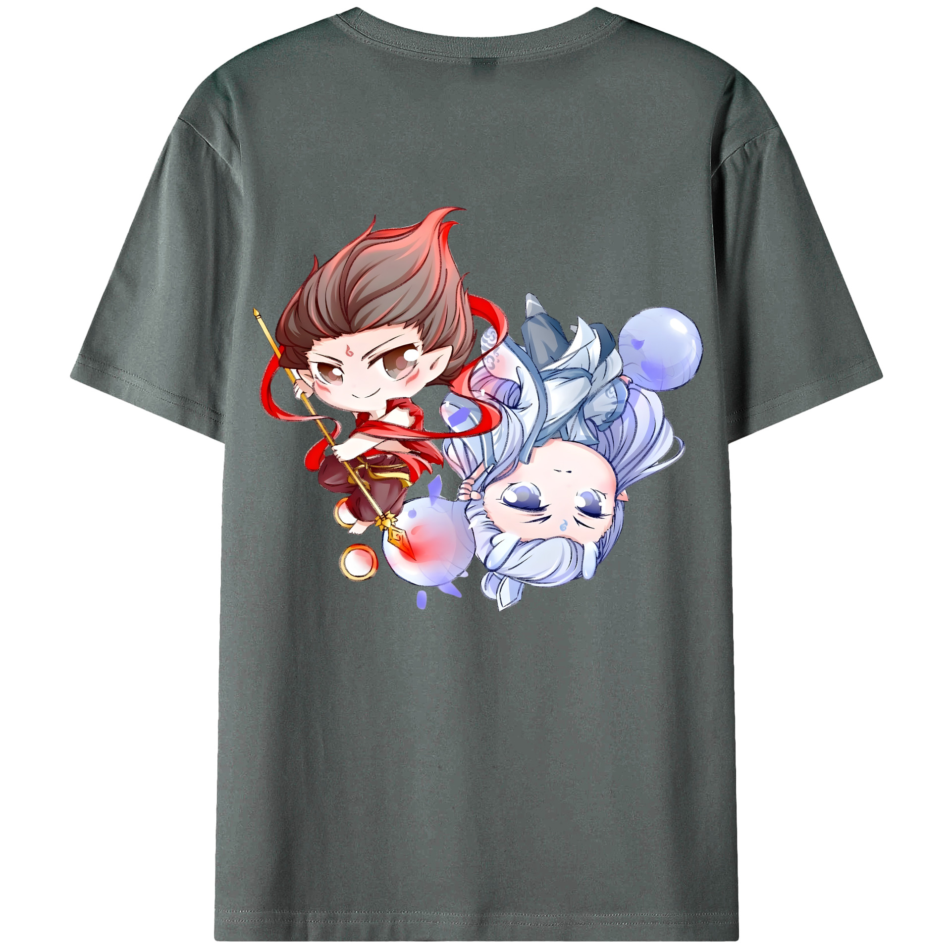（画像用） Ne Zha 2 ナタ 魔童の大暴れ 綿100％ メンズ半袖Tシャツ（バックプリント） 通気性